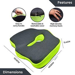 Sleepsia Advance Orthopedic Coccyx Seat Cushion/Pillow With Memory Foam For Sciatica, Tailbone and Back Pain Relief (Black/Green) image 3