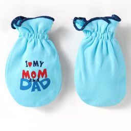 Babyhug Interlock Knit Mittens & Booties With Text Print - Light Blue image 3
