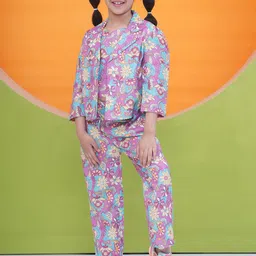 Aj DEZInES Girls Printed Pure Cotton Top With Trousers & Blazer-image-44