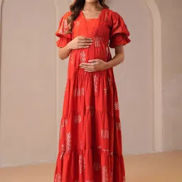 anayna Printed Fit & Flared Maternity Ethnic Dress-image-53