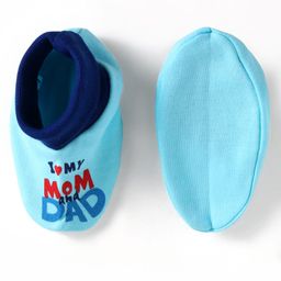 Babyhug Interlock Knit Mittens & Booties With Text Print - Light Blue image 5