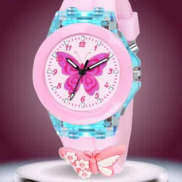 ON TIME OCTUS Girls Printed Dial & Straps Analogue Watch KD-042 PINK BUTTERFLY-98