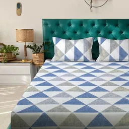 Myntra Elegant Homes Blue Geometric Printed 300 TC King Bedsheet Set 2.5 m x 2.25 m-image-53