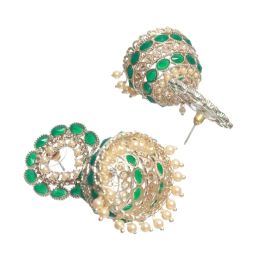 Aatmana Green & White Contemporary Jhumki Earrings for Women image 5
