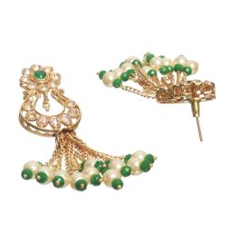 Aatmana White & Green Classic Beads & Kundan Studded, Gold-Plated Dangler Earrings for Women image 5