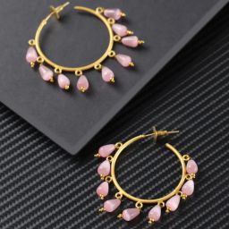 Aatmana Pink Gold-Plated & Stone Hoop Earrings for Women image 5
