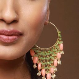 Aatmana Peach & Green Classic Hoop Earrings for Women image 5