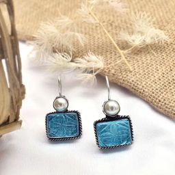 Teejh Ethnic Diti Aqua Blue Stone & Pearl Drop Earrings-31