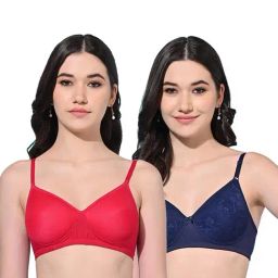 FIMS Pink & Blue Full Coverage Everyday Bras - Pack Of 2-image-82
