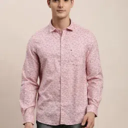 Turtle Light Pink Cotton Slim Fit Printed Shirt-image-62