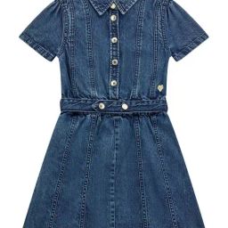 Guess Kids West Modern Medium Blue Embroidered Regular Fit Denim Dress-image-61
