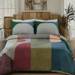 Boutique Living Gardenia Augusta Multicolor Cotton Abstract 300 TC King Flat Bedsheet with 2 Pillow Covers-picture-3