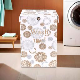 Kuber Industries White & Beige Printed Foldable Laundry Bags 75L-6