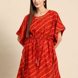 A&K Women Leheriya Printed Flared Sleeves Gotta Patti Kaftan Kurta-46