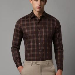 Louis Philippe Brown Cotton Slim Fit Checks Shirt-image-65