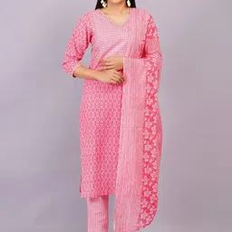 HIGHLIGHT FASHION EXPORT Women Ethnic Motifs Printed Regular Kurta with Trousers & With Dupatta-image-18