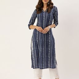 Varanga Women Blue & White Printed Kurta-34