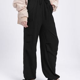 glitchez Women Crinkled Chic Loose Fit Cargo-Style Parachute Trousers-image-45