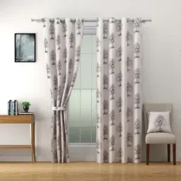 Swayam Sigma Grey & Black 7 ft. Eyelets Door Curtains - Set of 2-89