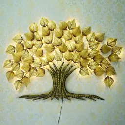 eCraftIndia Golden Leaves Tree Handcrafted Iron Wall Hanging with background LED's-image-91