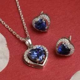 Clara 92.5 Sterling Silver Swiss Zirconia Royal Blue Heart Pendant Set-47