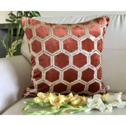 TARA Sparkling Homes Orange Embroidered Luxury Velvet Cushion Cover - Set of 1-image-89