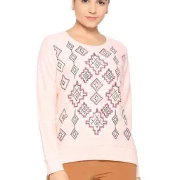 Allen Solly Pink & Red Cotton Embroidered Sweatshirt-image-61