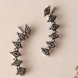 Teejh Miraan Silver Oxidized Ear Cuff Earrings-17