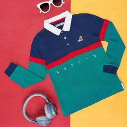 Pantaloons Junior Green & Navy Cotton Color Block Full Sleeves Polo T-Shirt-image-12