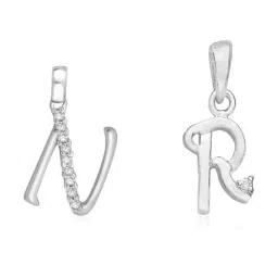 Taraash 92.5 Sterling Silver 'N' & 'R' Initial Letter Couple Pendants-image-89