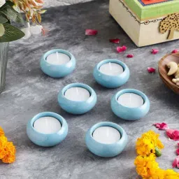 VarEesha Earthen Sparkle Blue Ceramic Tea Light Holder - Set of 6-image-24