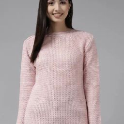 Cayman Pink Wool Self Design Pullover-image-60