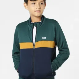 Jack & Jones Junior Green & Navy Color Block Full Sleeves Jacket-image-58