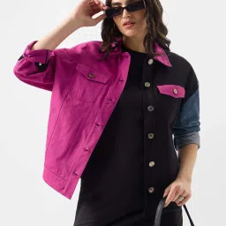 The Souled Store Multicolored Cotton Color-Block Jacket image 1