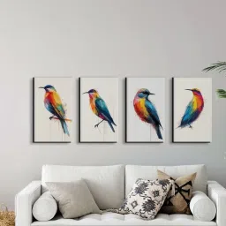 Nestroots Birds of Elegance Multi Frame Geometric Canvas Wall Painting - Set of 4 image 1
