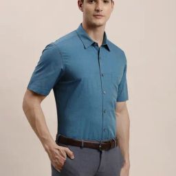 Turtle Blue Cotton Slim Fit Formal Shirt-picture-16
