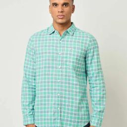 Lee Green Cotton Slim Fit Checks Shirt-image-10