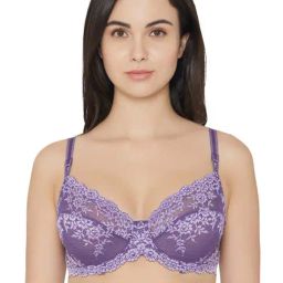 Embrace Lace Non Padded Wired 3/4th Cup Bridal Wear Medium coverage Fashion Bra - Purple-picture-13