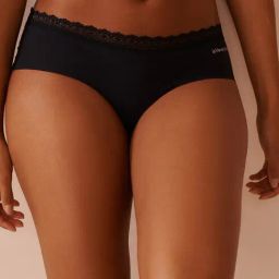 La Vie En Rose Black Microfiber and Lace Trim Hiphugger Panty-image-65