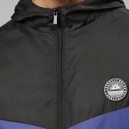 High Star Black & Grey Regular Fit Colour-Block Shell Hooded Jacket image 5