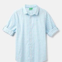 United Colors of Benetton Kids Blue Cotton Checkered Shirts-image-33