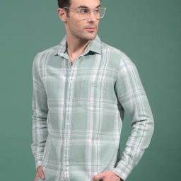 Crimsoune Club Green Cotton Slim Fit Checks Shirt-image-71