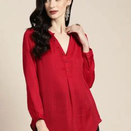 Qurvii Red Silk Regular Fit Top-picture-1