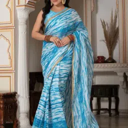 Indi Inside Blue Printed Saree With Unstitched Blouse-picture-13