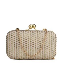 Gaurapakhi White Embroidered Minaudiere Clutch-10