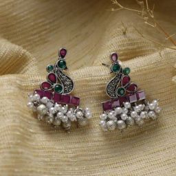 Priyaasi Multicolor Peacock Pearl Drop Earrings-image-42