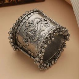 Aatmana German Silver Oxidized Textu Silver Cuff Bracelet-31