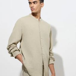 ETA by Westside Sage Crinkle-Textured Relaxed-Fit Cotton Shirt-image-64