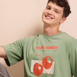 Mast & Harbour Conversational Print Drop-Sleeves Pure Cotton Oversized T-shirt-image-73
