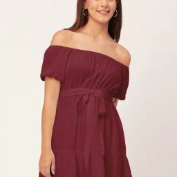 Moomaya Maroon Regular Fit A Line Dress-image-99